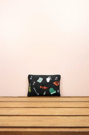 I Hear Music on Black Canvas Small Zip Up Pouch - image