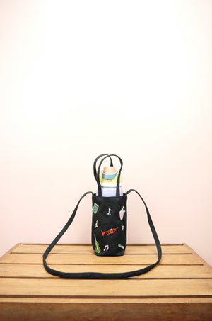 I Hear Music on Black Canvas Water Bottle Sling Bag - image