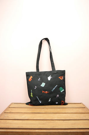 I Hear Music on Small Black Canvas Tote - image