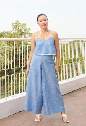 Lily Linen Top and Pants Set in Denim Blue - image