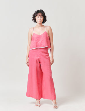 Lily Linen Top and Pants Set in Flamingo Pink - image