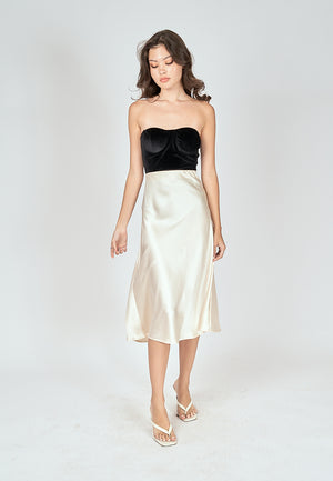 Kyler Cream Silk A-Line Midi Skirt - image