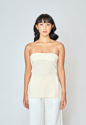 Azra Cream Folded Neckline Side Zippers Sleeveless Tube Top - image