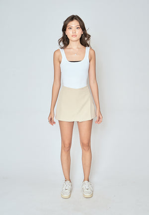 Emerie Beige Overlap Side Zipper Casual Mini Skort - image