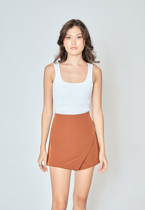 Teri Brown Asymmetrical Overlap with Side Zipper Casual Mini Skort - image