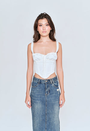 Bethel White V Neck Ruched Tie Bust Sleeveless Crop Top - image