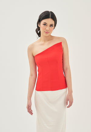 Ayna Red Asymmetrical Neckline Lined All Over Side Zipper Tube Top - image