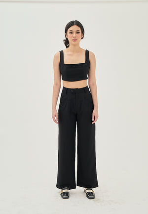 Albern Black Square Neckline Sleeveless Crop Top and Zipper Fly Straight Cut Trouser Pants Set - image