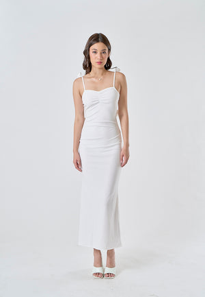 Isabeau Dream White Spaghetti Shoulder Straps Decorated with Pretty Rose Appliques Midi Dress - Dream Whiite / Medium - image