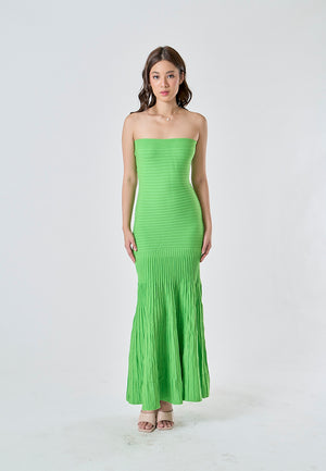 Aghamora Lime Green Kntted Bodycon Tube Midi Dress - Lime Green / Medium - image