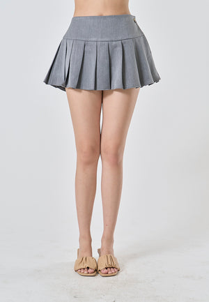 Waverly Ash Gray Zipper Fly Pleated Mini Skirt - Ash Gray / Medium - image