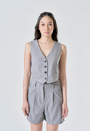 Sidra Gray V Neck Single Breasted Button Closure Casual Waistcoat Vest - Gray / Small - image