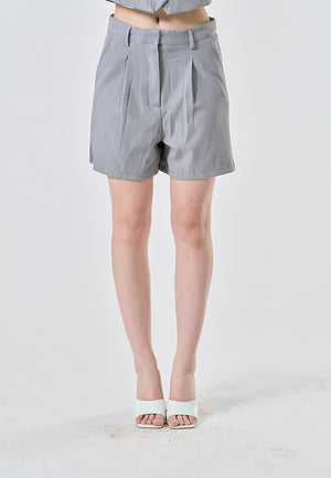 Sedan Gray Front Pleated Zipper Fly Casual Shorts - Gray / Small - image