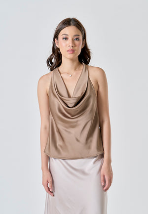 Candace Beige Halter Cowl Neck Camisole Top - Beige / Small - image