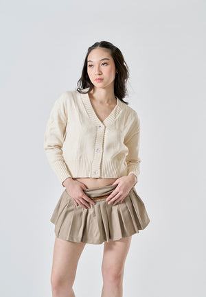 Miyu Beige Knitted V Neck Single Breasted Long Sleeves Cardigan - Beige / Medium - image