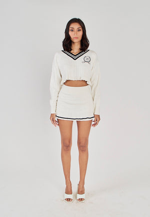 Kellen White with Black Line Knitted Mini Skort - image