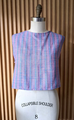 Open Back Top in Light Pink and Blue Local Weave - image
