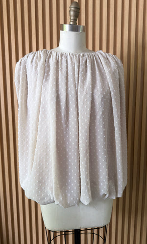 Long Bubble Top with Waist Tie in Beige Chiffon - image