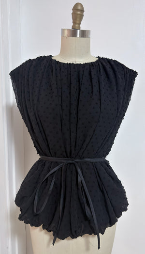 Long Bubble Top with Waist Tie in Black Chiffon - image