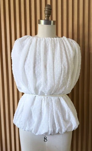 Long Bubble Top with Waist Tie in Off-White Chiffon - image