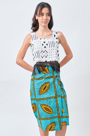 Patti Skirt in Blue Tribal Print - image