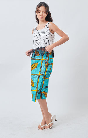 Maite Fringe Top in Black White Tribal - image