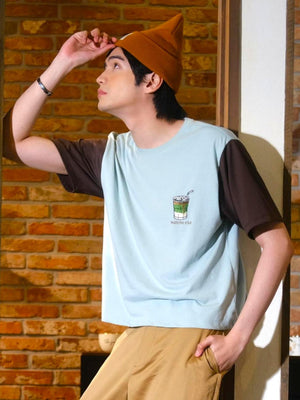 Matcha Club Color‑Block Cropped Tee – Relaxed Fit - image