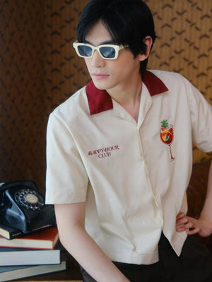 Happy Hour Club Sangria Cropped Polo – with Embroidery & Contrast Collar - image