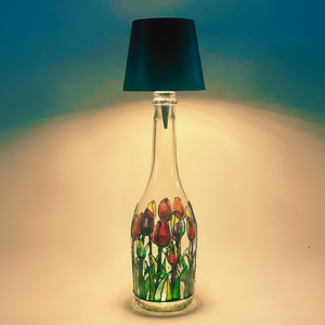 Handpainted Recycled Bottle Lamp (Tulips Design) - image