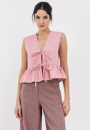 Mimi Tie Front sleeves top with peplum ruffles - image