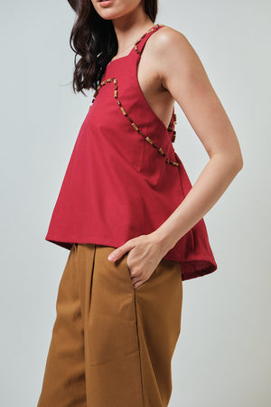 Fifi Linen Top in Red (Wooden Emb) - image