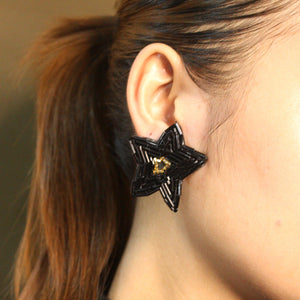 Luwalhati In Black & Gold Hand beaded Up-cycled Leather Hypoallergenic Earrings - image