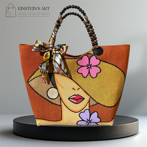 Olivia Hand-Painted Abaca Bag with Wooden Bead Handle (Large) - image