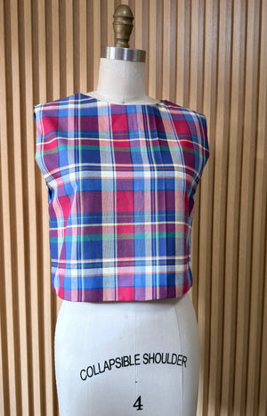 Open Back Top in Red, Blue and White Plaid - image