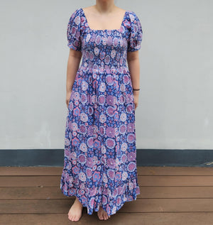 HANDBLOCK SARAH DRESS (PURPLE) - image