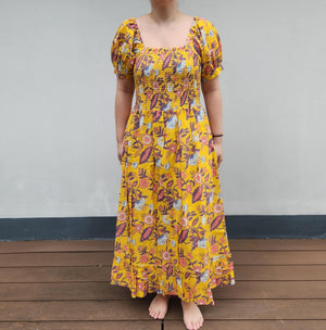 HANDBLOCK SARAH DRESS (PYELLOW) - image