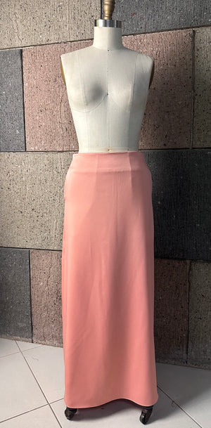 Back Zip Straight Cut Skirt in Peach Crepe - image