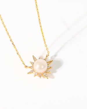 Pearl Hexagram Necklace 18k Thick Gold Plating with Zircon - image