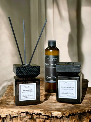 Reed Diffuser Set 50ml BLACK bottle size - Hotel Scent, Fresh Bamboo, Warm Cotton, Fresh Lavender, Cherry Blossom, Ocean Fresh, Coffee - image