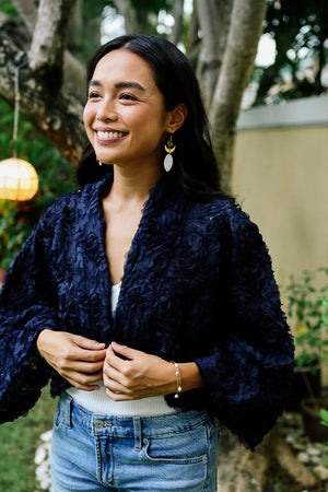 Cropped Kimono in Midnight Petals - image