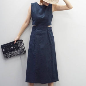 Joanna linen dress in navy blue - image