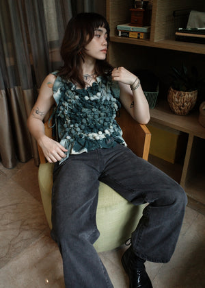 bubble bib top - dyed, green - image
