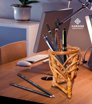 Rattan Office Pen Holder Organiser - image