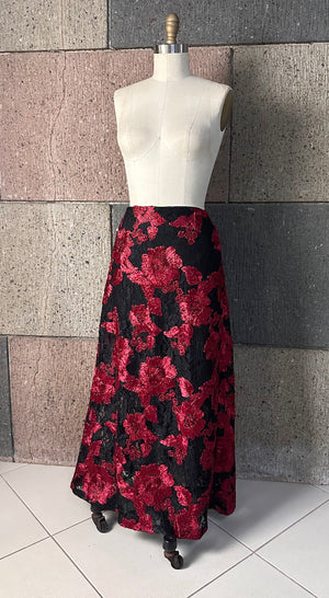 Back Zip A-Line Skirt in Red Heavy Lace - image