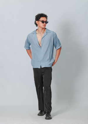 Azure Satin Cuban Shirt - image