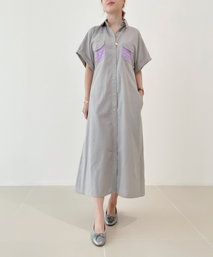 Lana Dress in Grey with Lavender pockets - image