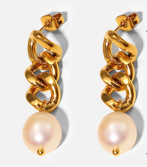 Pearl Chain Drop Earrings - image