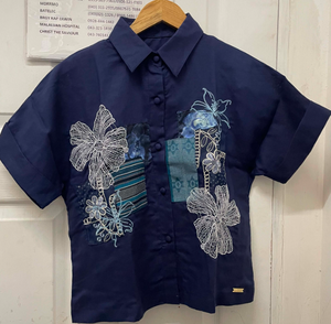 Assorted Patched Linen- Lyocell Polo Blouse - image