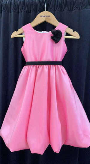 Sleeveless Mushroom Dress with Floret and Belt in Pink
