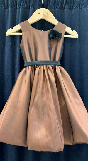 Sleeveless Mushroom Dress with Floret and Belt in Brown